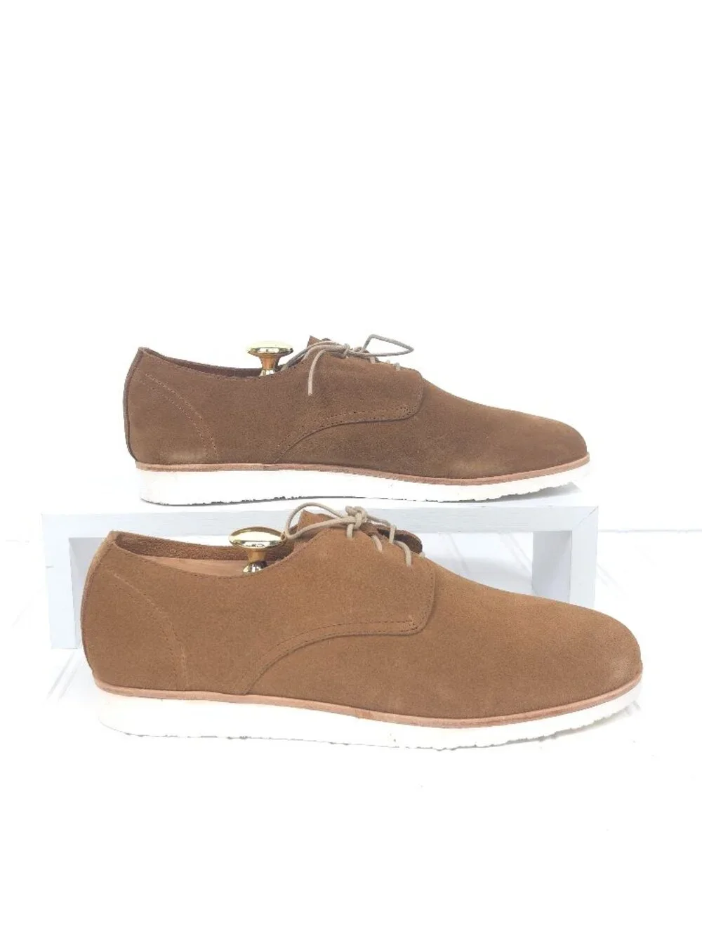 NIB Men's NISOLO Lightweight Flex Derby Suede Leather Oxford Tan Size 9.5